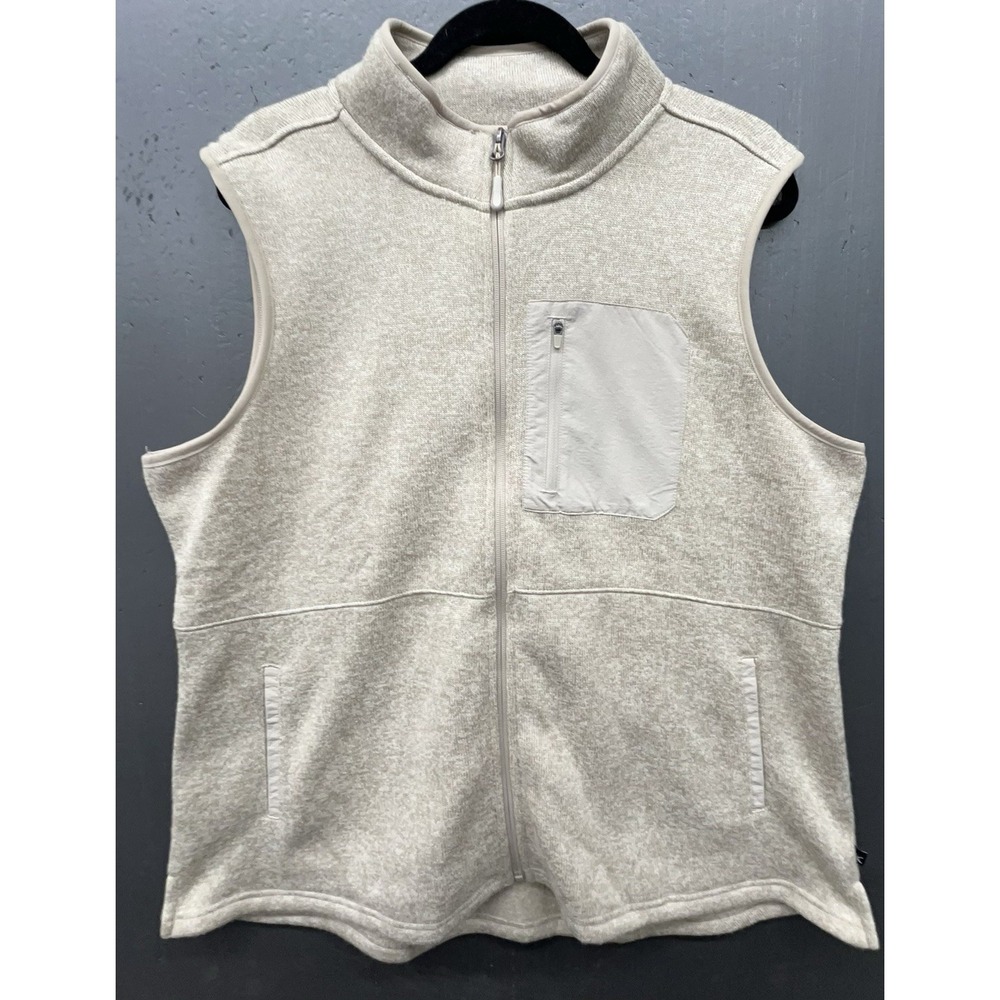 Eddie Bauer Knit Vest Women XXL Beige Full Zip Pockets Preppy‎ Casual Travel